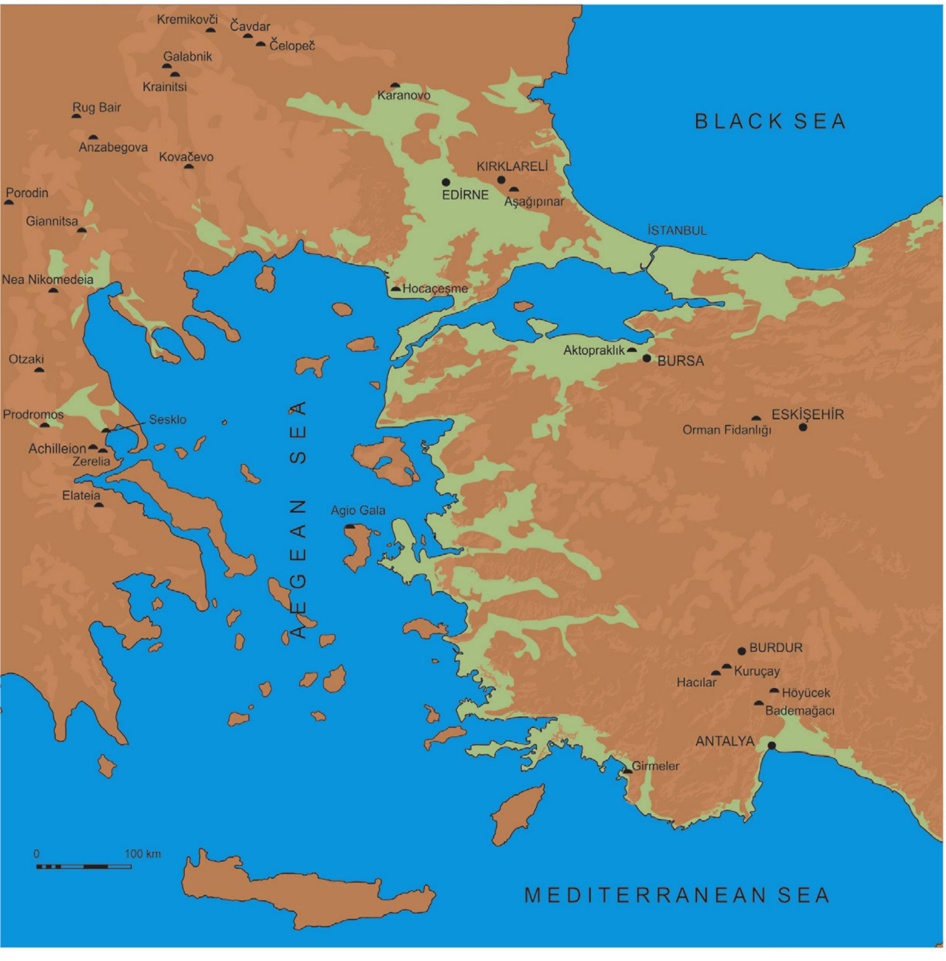 Andur Map Map with the main settlements where the white on red painted