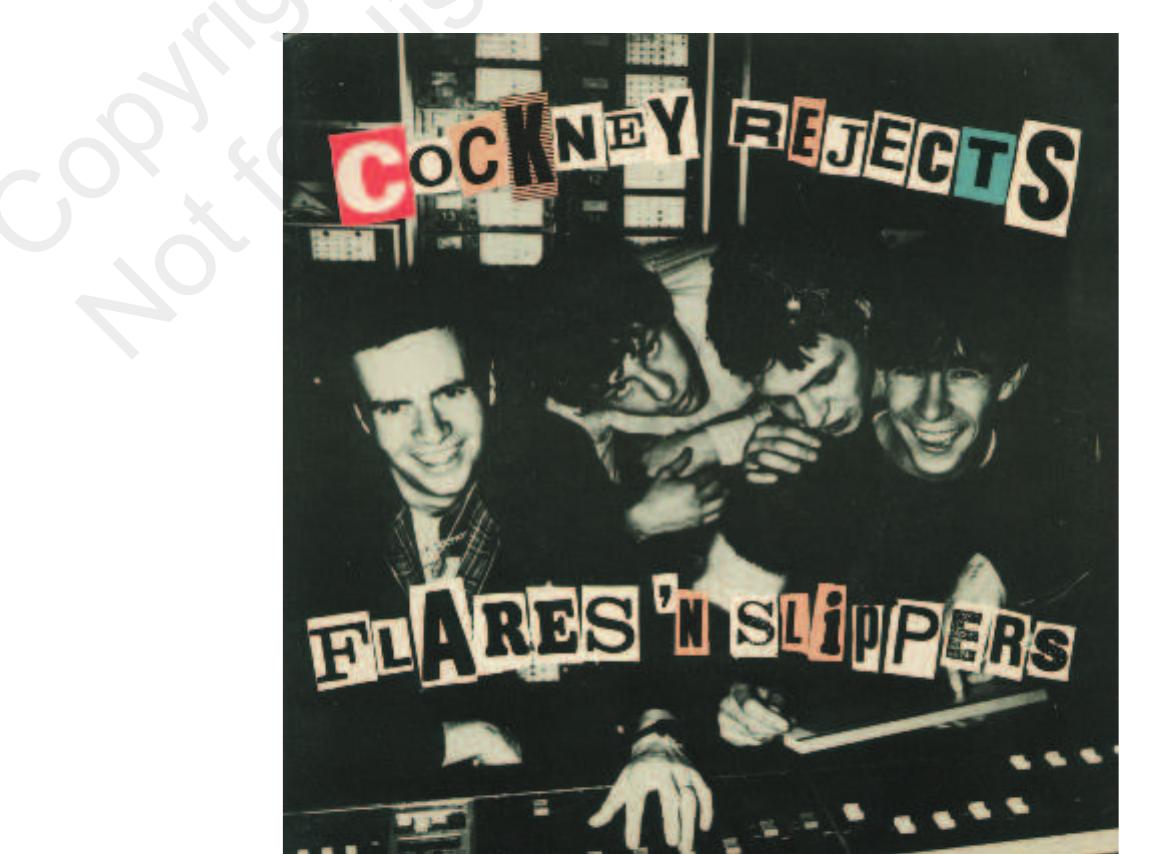 Figure 8: Cockney Rejects (1979), ‘Flares ‘N’ Slippers’, Small Wonder Records. Co-producer Garry Bushell on left wearing Harrington jacket with tartan lining  The Harrington is a cropped ‘blousson-style jacket that comes in a vari- ety of colours and is easily identifiable by its tartan lining (Figure 8). Its collar extends outwards and can be worn either up or down (Sims 2011). The Harrington was originally manufactured by the Manchester clothier Baracuta 