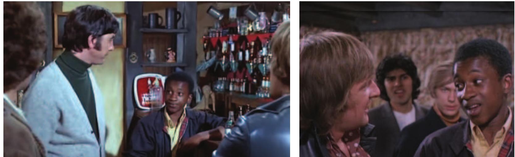 and known as a G9. It was an upscale item designed for gentleman to golf in, hence its short length and blouson shape. As an expensive British import, the Harrington jacket became part of what was known in the United States as the ‘Ivy Look’ — a style that originated in elite American prep schools and universities but became mass fashion there. The Ivy Look developed a cult following in the United Kingdom amongst mods and one of the few places they could purchase American clothes in 1960s London was the Ivy Shop in Richmond, Southwest London. The Ivy Shop’s proprietor John Simons is said to have bestowed the jacket its name in one of his shop displays, naming the jacket after the fictional character Rodney Harrington, who wore a G9 jacket on the 1960s US television drama Peyton Place (1964-1969). The jacket caught on with the original skinheads, although they were much more likely to wear copies purchased from market stalls or high-street stores such as Millets (Ferguson 1982; Hewitt 2002; Marsh and Gaul 2010; Routledge 2013; Sims 2011). Whereas the expensive Baracuta G9s had a Frasier tartan lining, the knock-offs usually had a Stewart tartan lining. It is the cheap, mass-market version that is most frequently seen in photographs of 1960s skinheads and the subcultures that followed (Marshall 1969). In the 1972 comedy film Please Sir!, Brinsley Forde, later of reggae band Aswad, wears a navy Harrington in his role as a young skinhead (Figure 9 & Figure 10).  