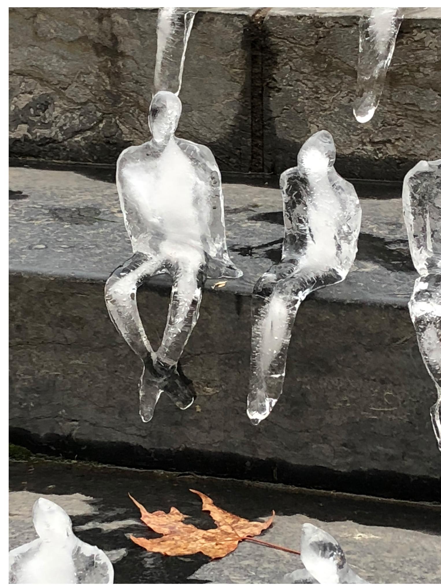 Azevedo’s ice figures on the Middlebury College Library footsteps, Oct. 20", 2018 