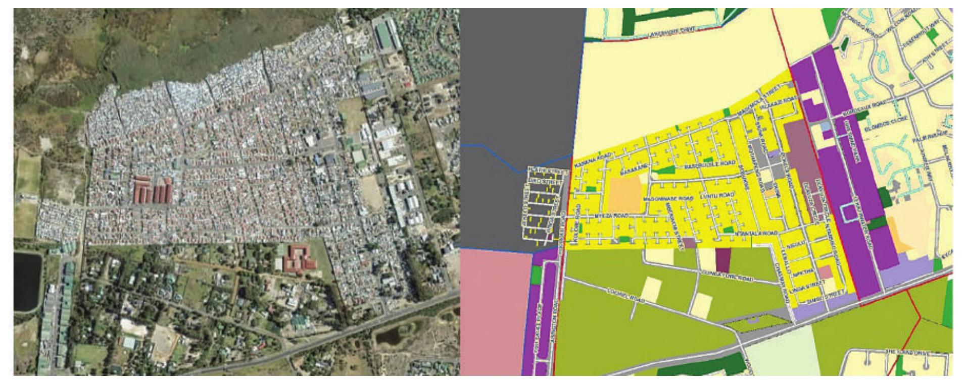 Figure 16: Aerial image and land use map of Masiphumelele, Source: Google, 2018 and City Maps Viewer, 2018 