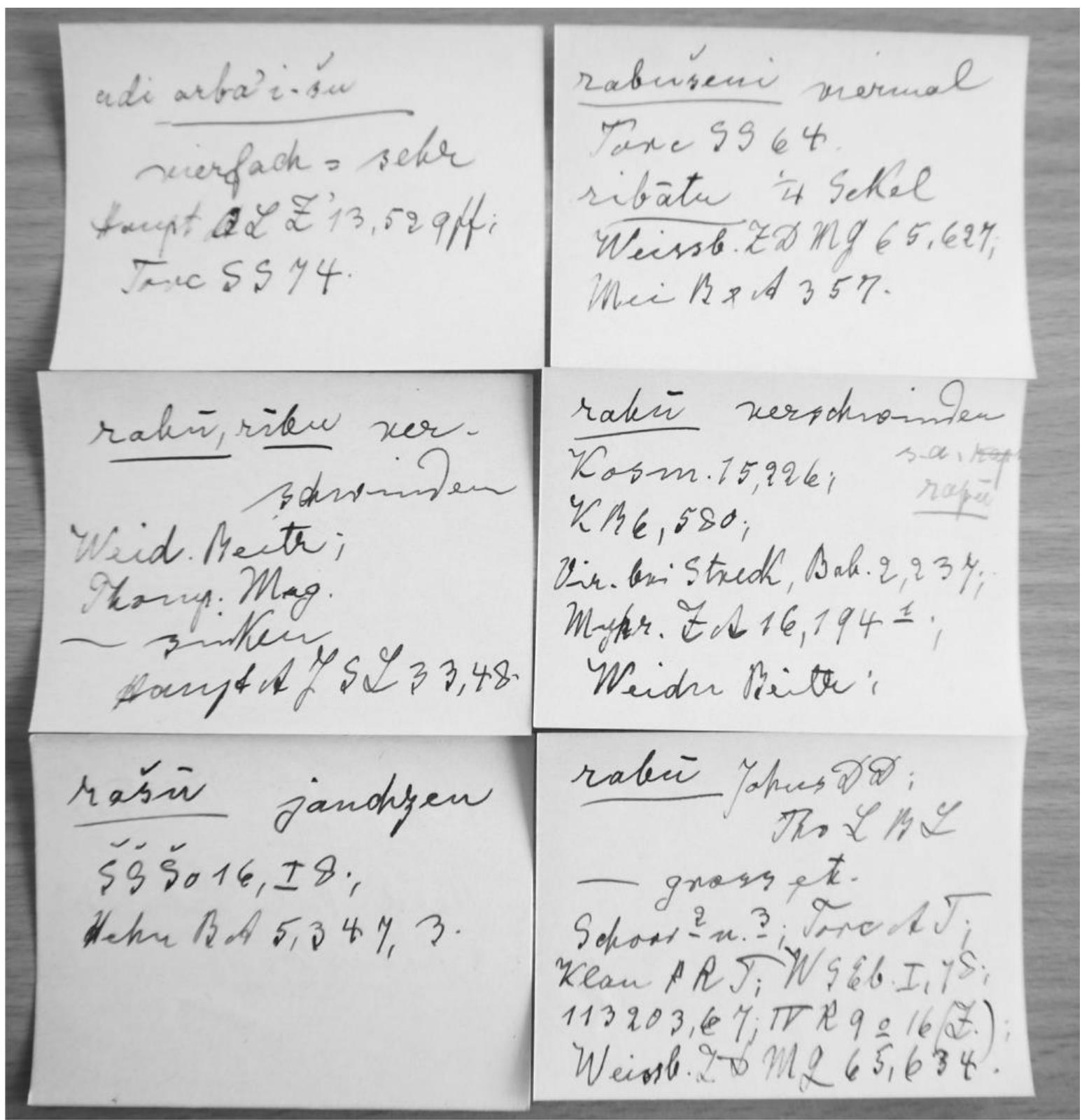 Fig. 1: Specimina of Bezold’s supplementary file cards now reposing in the Altorientalisches Institut, Leipzig (photo: M. P. Streck). 