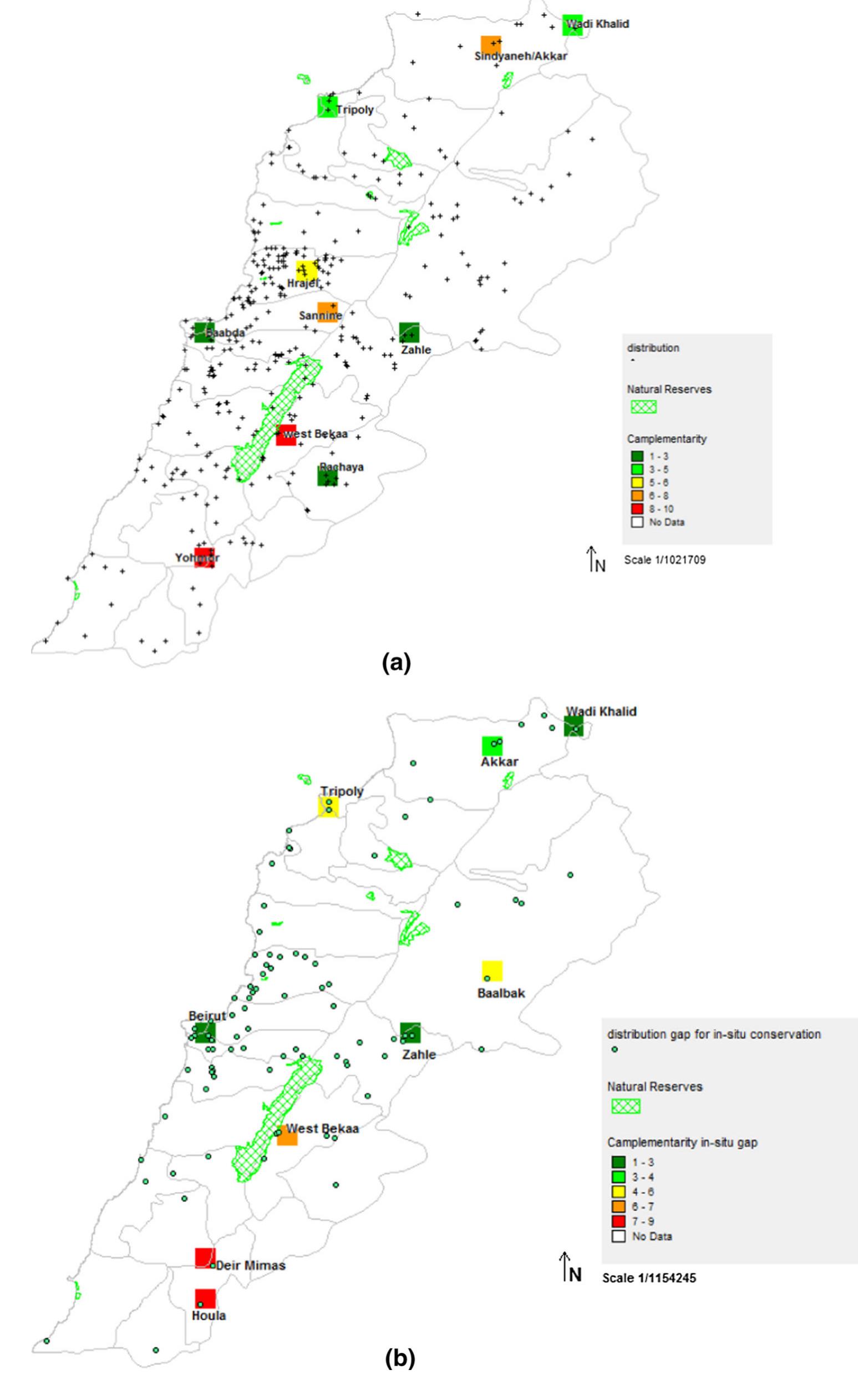 Complementarity map of the most priority species obtained