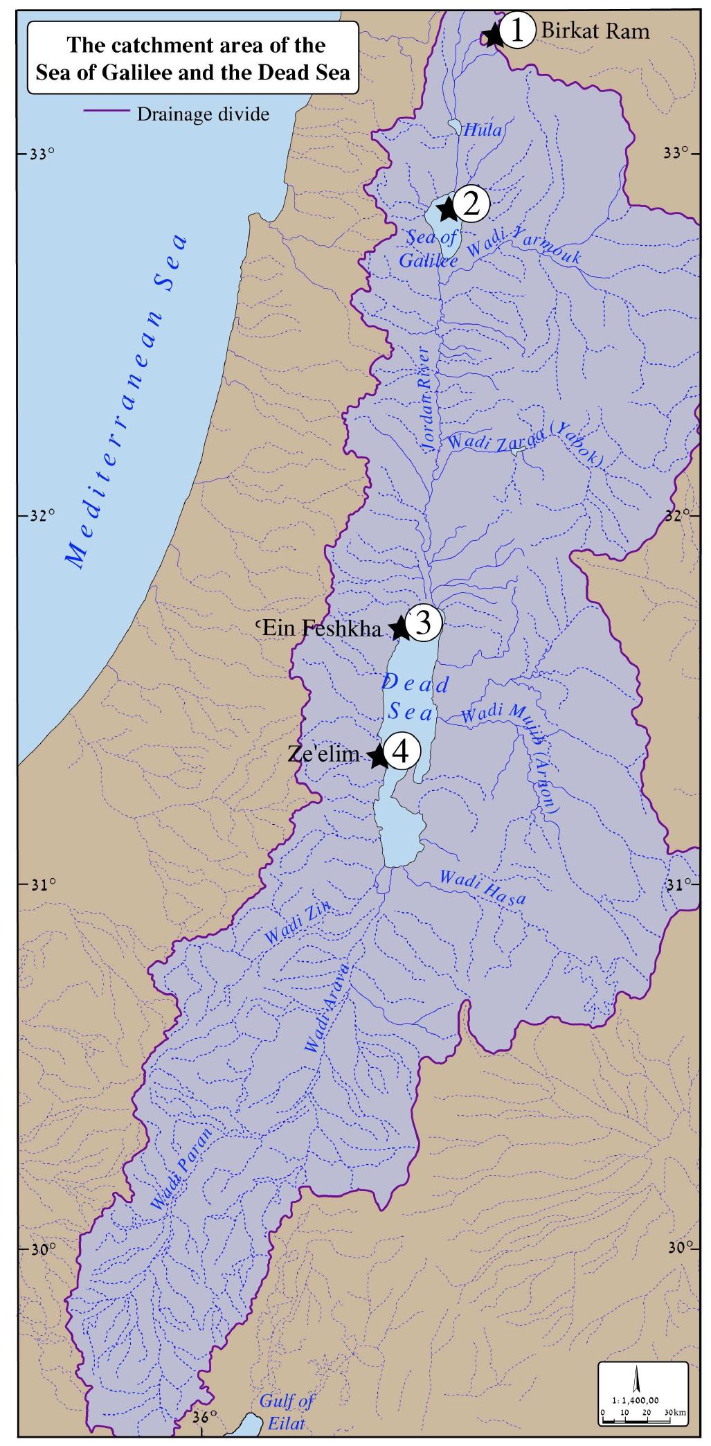 and the online Appendix. Six samples of terrestrial, short-lived organic debris were extracted from the Bronze and Iron Age sediment section and were AMS "C dated. The chronology (age-depth model) is presented in Langgut et al. (2013), which covers the time interval of 3150-500 BCE. Assuming a uniform sedimentation rate in this interval, the resolution of the palynological sampling  would be a sample per ~40 yr. 