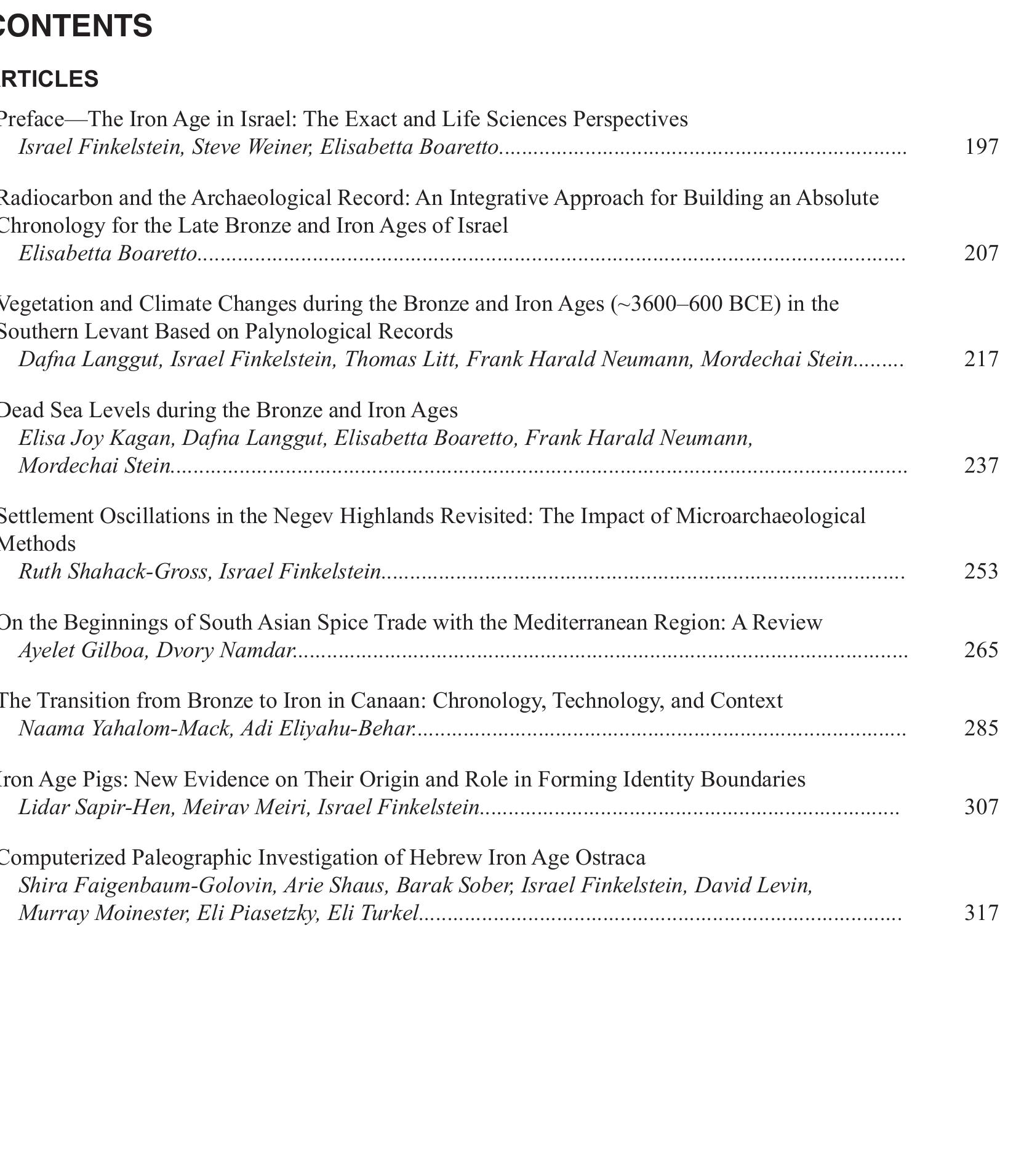 Edited by Israel Finkelstein, Steve Weiner, and Elisabetta Boaretto 