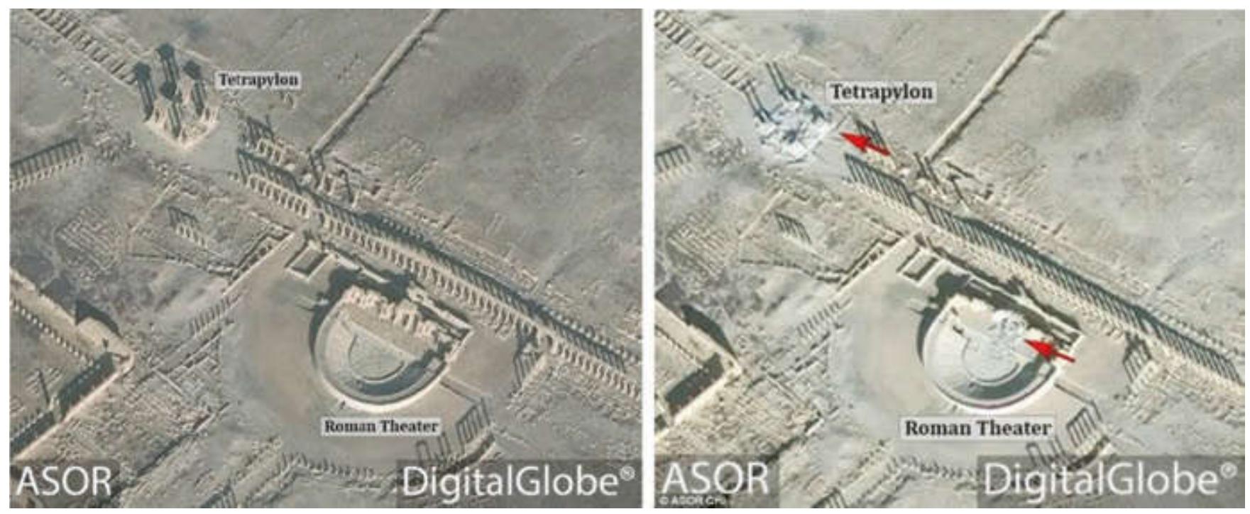 Palmyra, theatre and tetrapylon, before and after