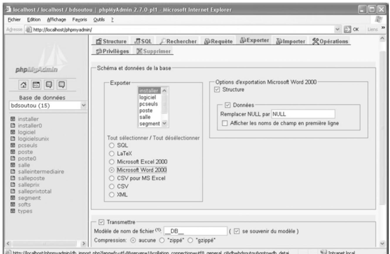 Figure 10-24 Exportation au format Word  Exporter 