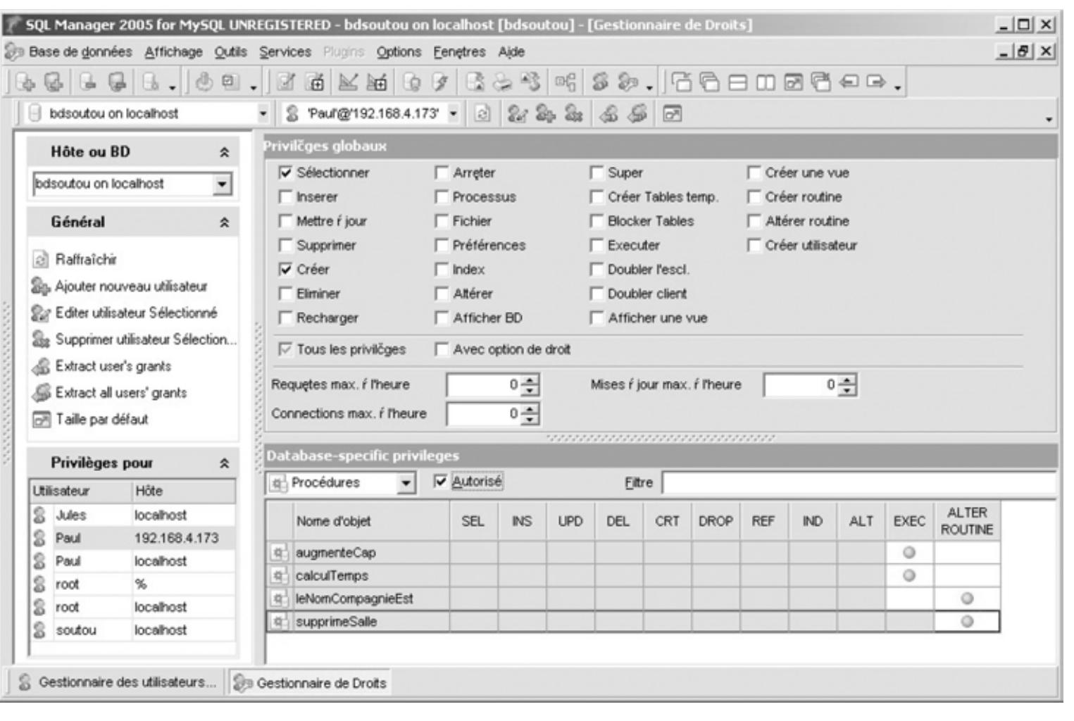 Figure 10-46 Privileges au niveau routine  Manager) résident dans le fait qu’ils sont fiables et permettent de garder une configuration de 