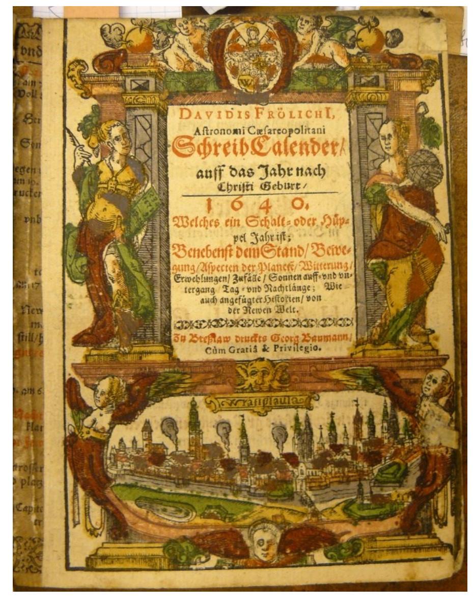 According to my recent findings, the so-called Schreibkalender of David Prolich — Fig. 9 shows the title page of the edition of 1640 - contains Staden’s Tupinamba story in an abbreviated form. The German-speaking almanac for the year 1640, printed in Wroclaw (Breslau or Boroszlo), contain the first part of Wabrhafftige Historia, without, however, any illustration. Fig. 10 shows how the text was inserted into the almanac with a subtitle “Kurze historische Beschreibung der Newen Welt / wo dieselbe gelegen / wenn sie erfunden / und was sich darinnen bey der Menschenfressern mit einem Deutschen zugetragen”’ (Brief historical depiction of the New World / where is it to be found / when was it discovered / and what happened there with a German among the man-eaters). This copy can be found in the special collections of the National Széchényi Library, Budapest. 