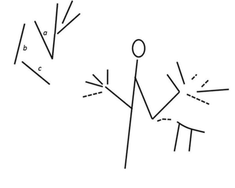 FIGURE 1. Anthropomorphic depiction on a fragment of a ceramic vessel, Fran- jevac (Balen 2011, 97, Fig. 4.8; made by I. Turcin).  During the archaeological research of 2007 at the site of Franje- vac, near Dakovo, in the context of a large prehistoric settlement of the Eneolithic Kostolac culture, a fragment of a ceramic vessel was found. The vessel was ornamented using a stabbing tech- nique, with zonally grouped motifs, and it had anthropomorphic figures furrow-incised on its surface (Fig. 1). The closest analo- gies for this depiction, both geographically and stylistically, can be found in the depictions on a vessel fragment from Vucedol 
