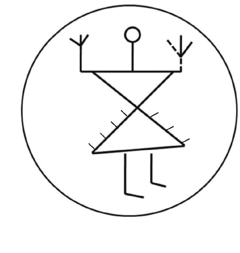 FIGURE 4. Anthropomorphic depiction on the bottom of a ceramic vessel, Vucedol (Durman 2000, 80; made by I. Tur¢cin). 
