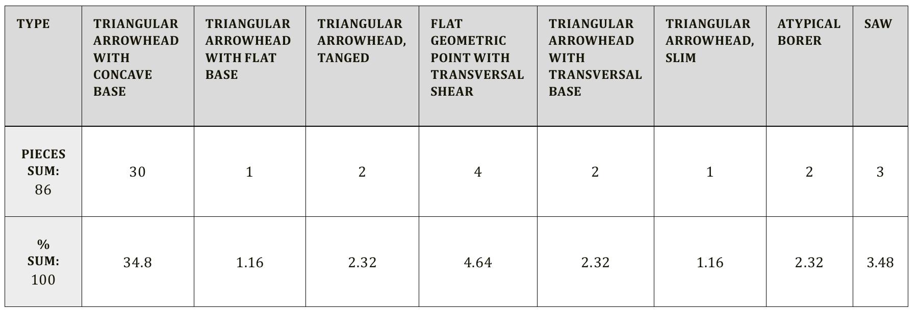 Table 1. Chipped stone tool types on the site  TUNDE HORVATH: The stone implements and wrist-guards of the Bell Beaker cemetery ..., VAMZ, 3. s., L (2017) 