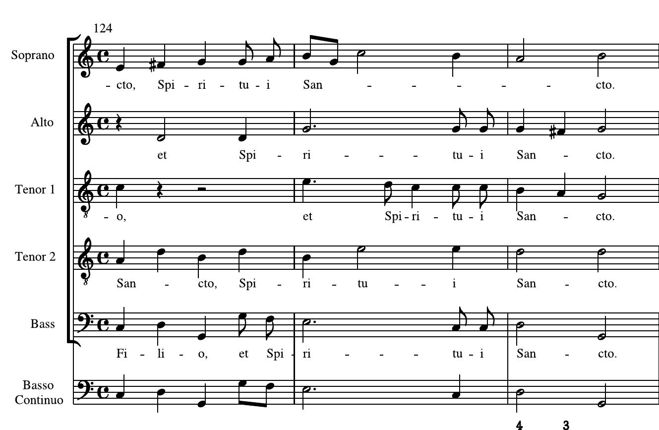 Example 2a Lauda Jerusalem, rvAnh.36, bars 124-126 (Turin, Biblioteca Nazionale Universitaria (I-Tn), Giordano 33, ff. 115-120) 