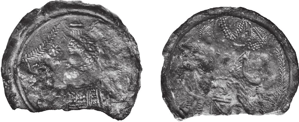 Fig. 10. Ceramic mould with Sol-Sarapis and Aesculapius-Hygia (after Anghel ef al. 2011, no.138). 