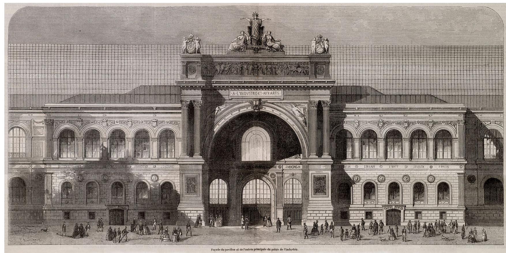 P. Blanchard, Facade of the pavilion and the main entrance of the Palace of Industry 1855, engraving. Brown University Library 