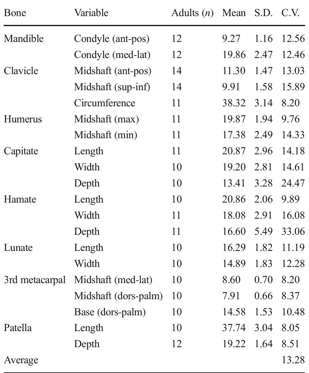 Table 4 Statistical summary of measurements (all in mm) for which >10 adults could be assessed  Biomechanical indicators of mobility 