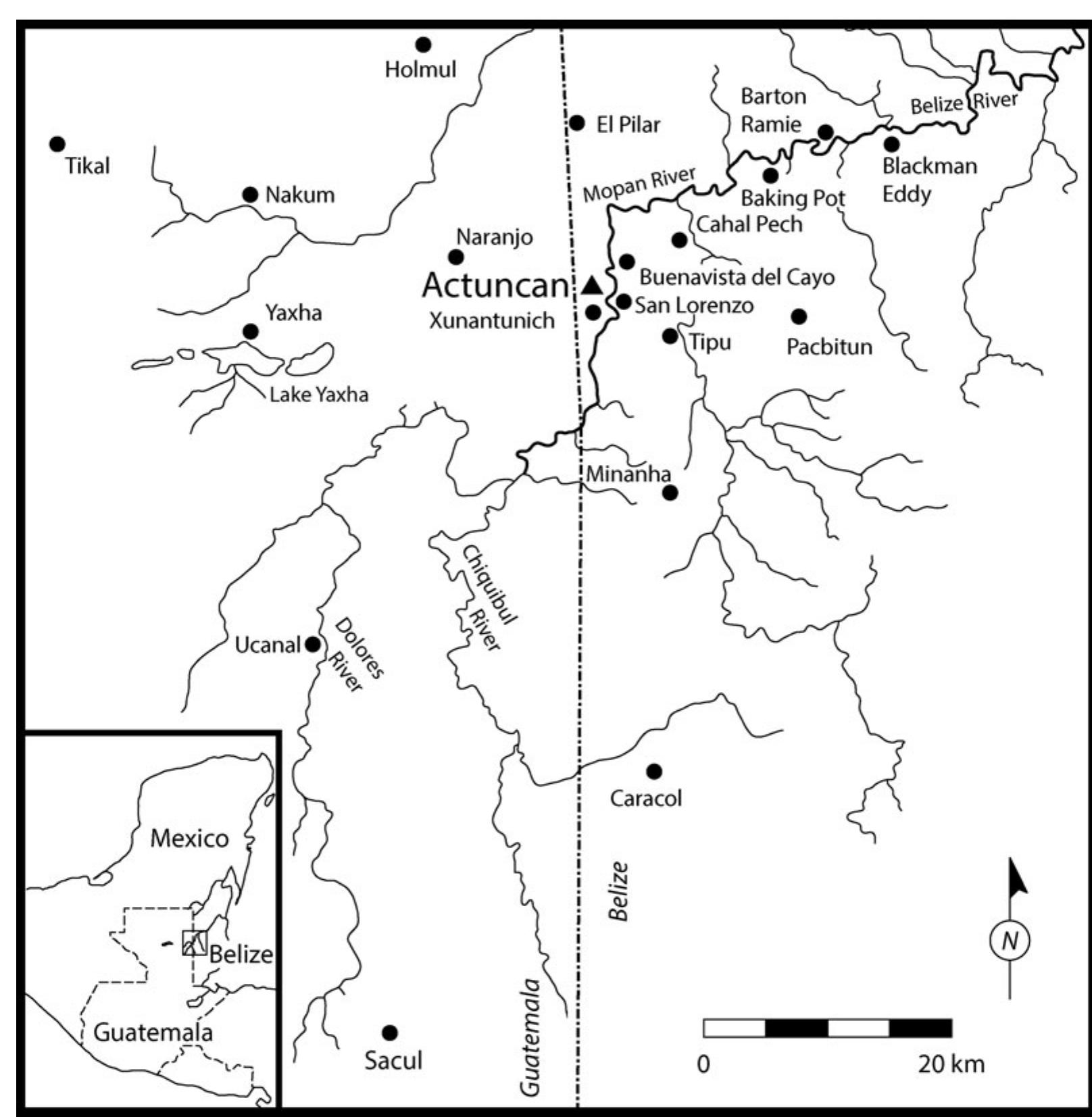 Figure 1. Location of Actuncan within the Mopan River Valley. (After LeCount 2004, fig. 1.) 