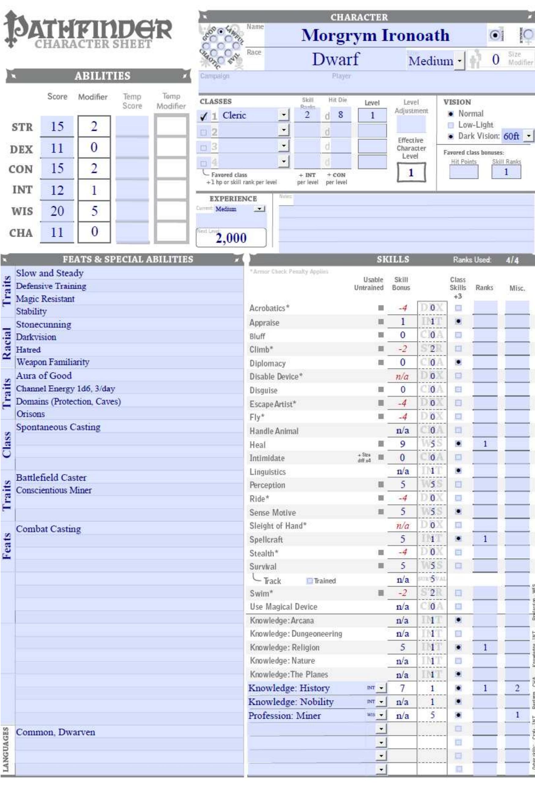 Rpg character sheet (pathfinder role-playing game — page 1)