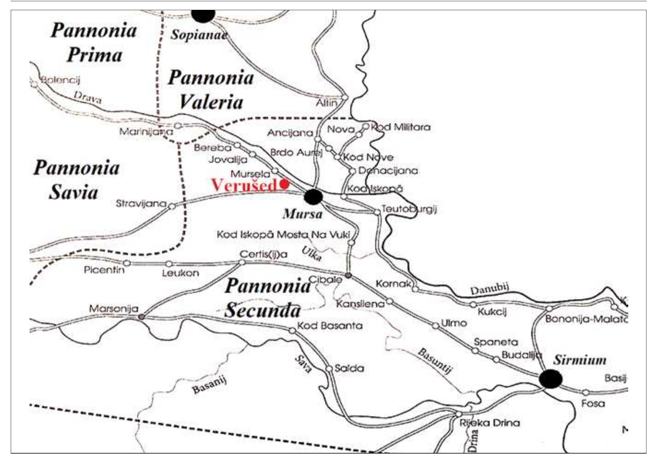 FIGURE 2. Location of the Roman settlement in Verused in Late Antiquity (based on a map from Gra¢éanin 2011, 42, SI. Il; modified by K. Lukic). 