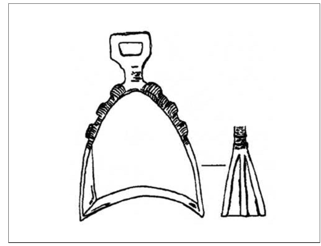 SLIKA 12. Stremen s gradista Sv. Jur kraj Bratislave, Slovacka (Méchurova 1983, 85, T. Ill: 10).  FIGURE 12. The stirrup from the oppidum of Sv. Jur, near Bratislava, Slovakia (Méchurova 1983, 85, PI. III: 10). 