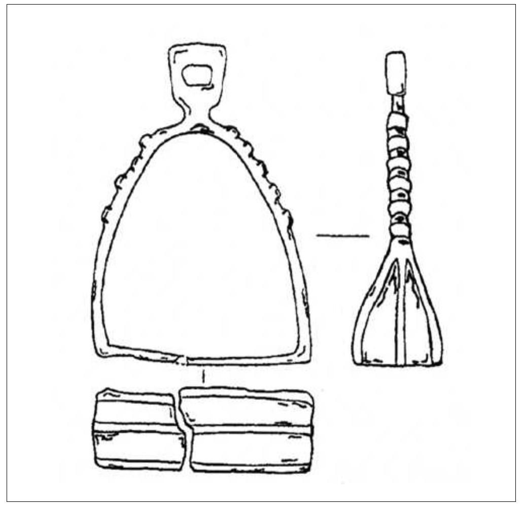 SLIKA 14. Stremen iz Breclav-Pohanskog, Moravska (Vignatiova 1992, 62, Tab. 152: 6).  FIGURE 14. The stirrup from Breclav-Pohansko, Moravia (Vignatiova 1992, 62, PI. 152: 6). 