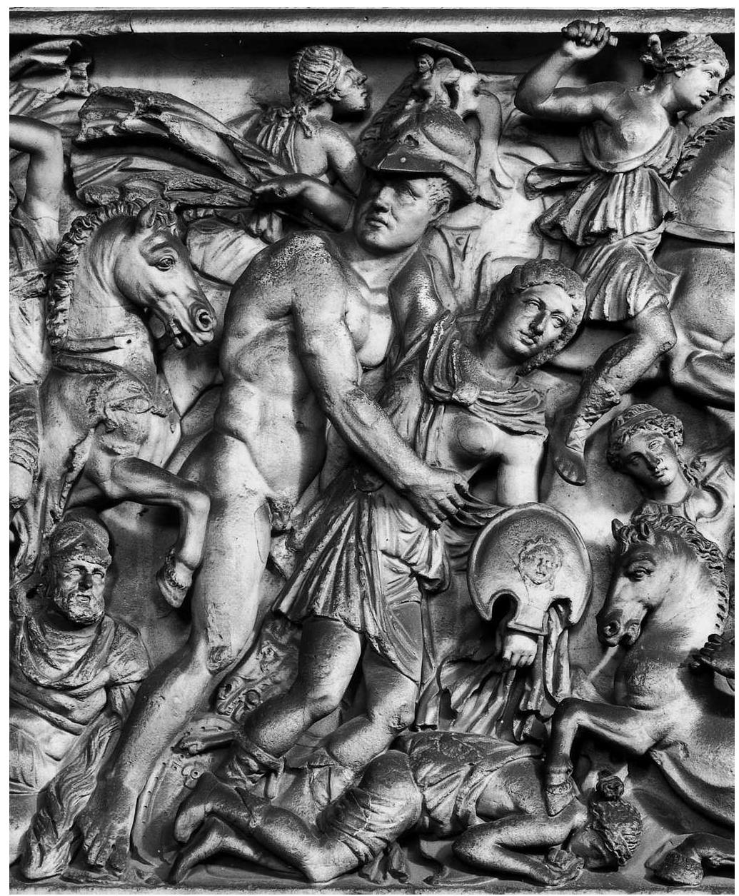 Figure 20.2b. Musei Vaticani, Rome. Roman Amazonomachy sarcophagus with Achilles and Penthesileia, detail, third century AD. Photograph by Hirmer. 