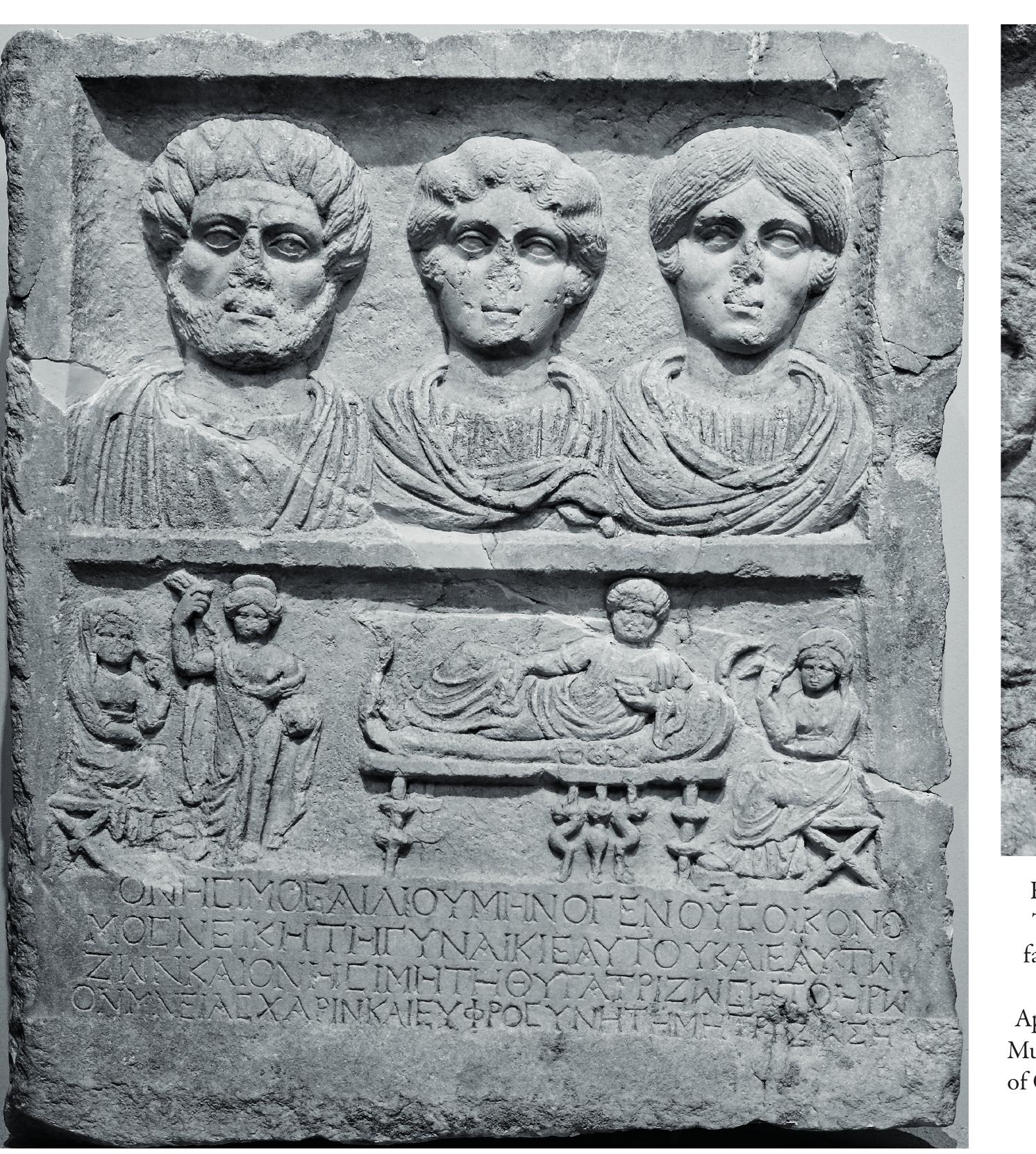 Onesimos and his family (Fig. 20.6a), the type is adapted for Onesimos’s wife Neike (Fig. 20.6b), who was appar- ently the only one deceased when the relief was made.” Onesimos was likely a slave or ex-slave who served as an estate manager of a certain Aelius Menogenes, him- self possibly an imperial freedman from Asia Minor.” The stele was found in a rural area, perhaps the estate managed by Onesimos. The inscription teaches us that Onesimos had set up the tomb or funerary monument — the heroon, as it is called, although we do not know  what else it included apart from the stele itself — wh still alive. It is dedicated to the memory (pvelag xa of his wife Neike, of himself as well as his daught  ee 