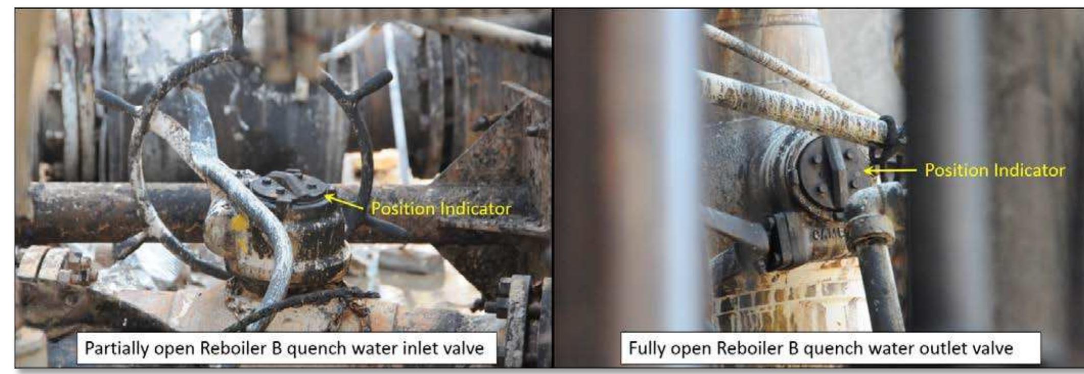 Post-incident, the reboiler b quench water inlet ball valve