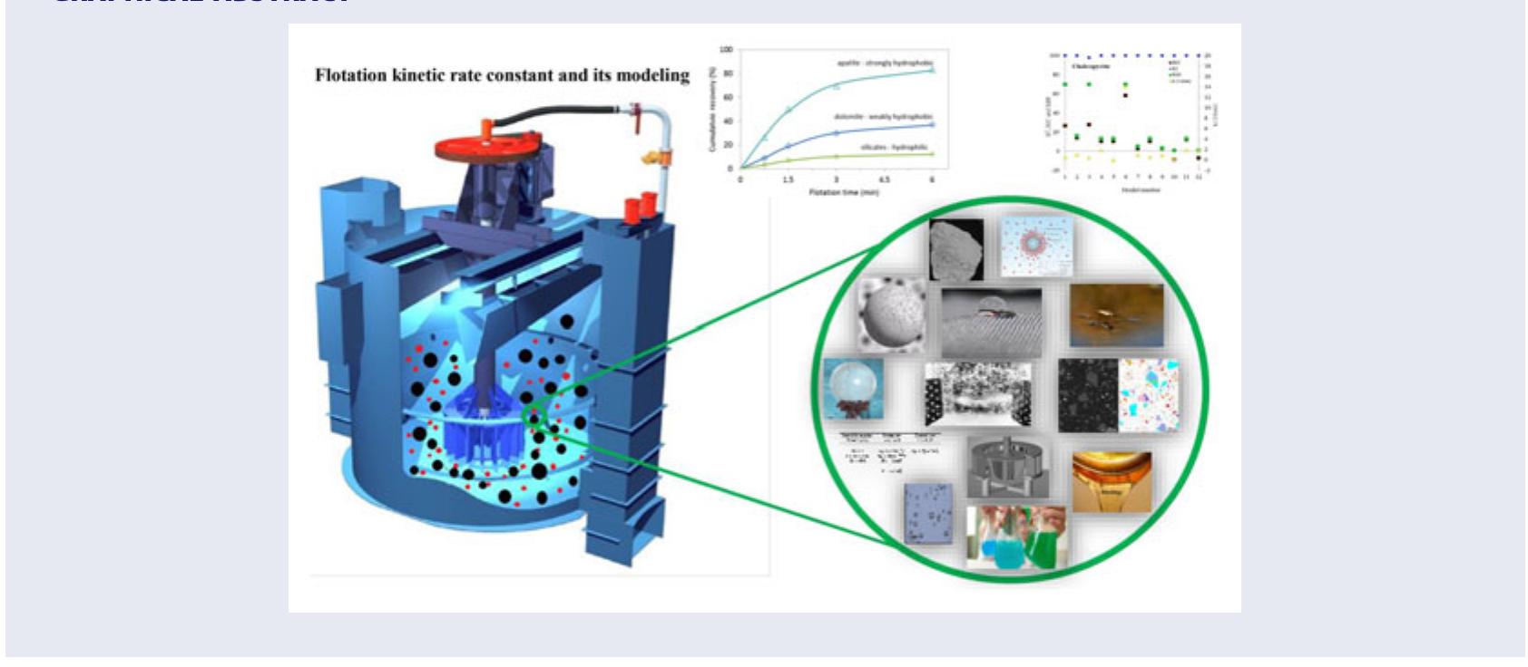 Despite flotation kinetic modeling is well discussed in the literature, its evaluation from overfitting, the number of model parameters and model complexities have not been adequately addressed. Flotation kinetic behavior of two deposits including an elevated-pyritic (Cu/S = 0.21) complex cop- per sulfide ore and a high-grade carbonaceous sedimentary apatite (P20; > 25%) ore were investi- gated. The flotation kinetic experiments were carried out in a mechanically agitated batch flotation cell. Different flotation kinetic models including seven common empirical and initially four mathematical models were applied to the experimental data. In addition to assessment of the goodness of fit (GOF) for each model, a factor of model complexity was considered using advanced statistical techniques (i.e. Bayesian information (BIC), low of iterated logarithm (LILC) and Akaike information (AIC) indices). The results confirmed that flotation kinetic modeling significantly depends on the feed type. The empirical models were found more sensitive than the mathemat- ical ones to the ore properties and the mineral types. Furthermore, the mathematical models dem- onstrated relatively favorable results than the practical models concerning the variation of ore properties due to the consideration of more parameters in the modeling. Finally, it was concluded that the IC indices must be applied to the process of model selection owing to consideration of GOF, the complexity of a model and model consistency. The IC was introduced as a more reliable indicator than the common regression approach for evaluating, sequential ordering and selecting the suitable flotation kinetic models. Further studies are required for model’s generalizability from a Statistical point of view.  Introduction  plastic, petrochemistry, electrolyte, biotechnology, remedi- ation and wastewater treatment) with respect to its capabil- ity of treating complex and low-grade materials.!’*! Various types of flotation cells!) (ie. mechanical, column, Jameson,  plastic, petrochemistry, electrolyte, biotechnology, remedi-  Flotation is a complex set of physicochemical processes which is widely used as a separation technique in diverse industries (e.g. mining and mineral processing, paper, 