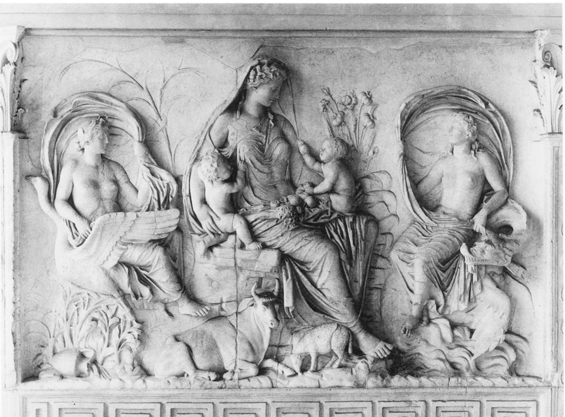Fig. 1. Ceres and the nymphs. Relief panel from the southeast corner of the Ara Pacis Augustae. (Courtesy Deutsches Archaologisches Institut, Rome, neg. 86.1449) 