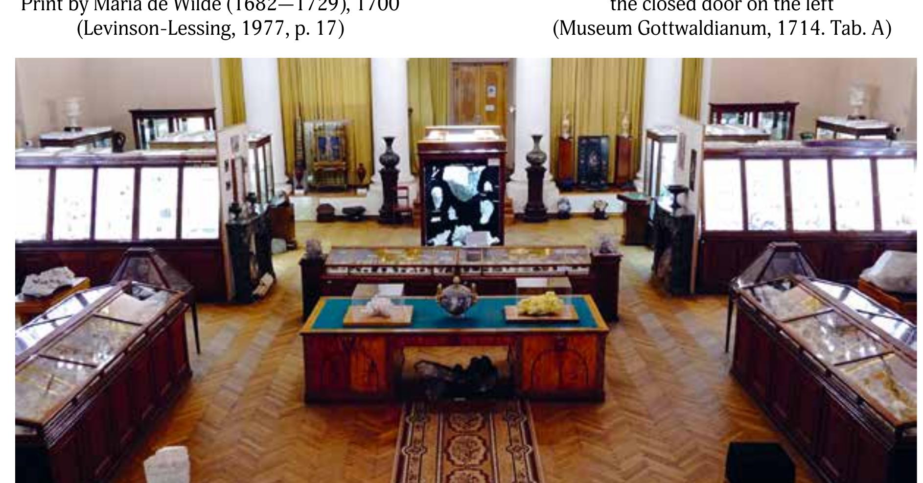 Fig. 8. Current display arrangement at the Fersman Mineralogical Museum RAS with an old table in the centre Photo: D. Novgorodova 