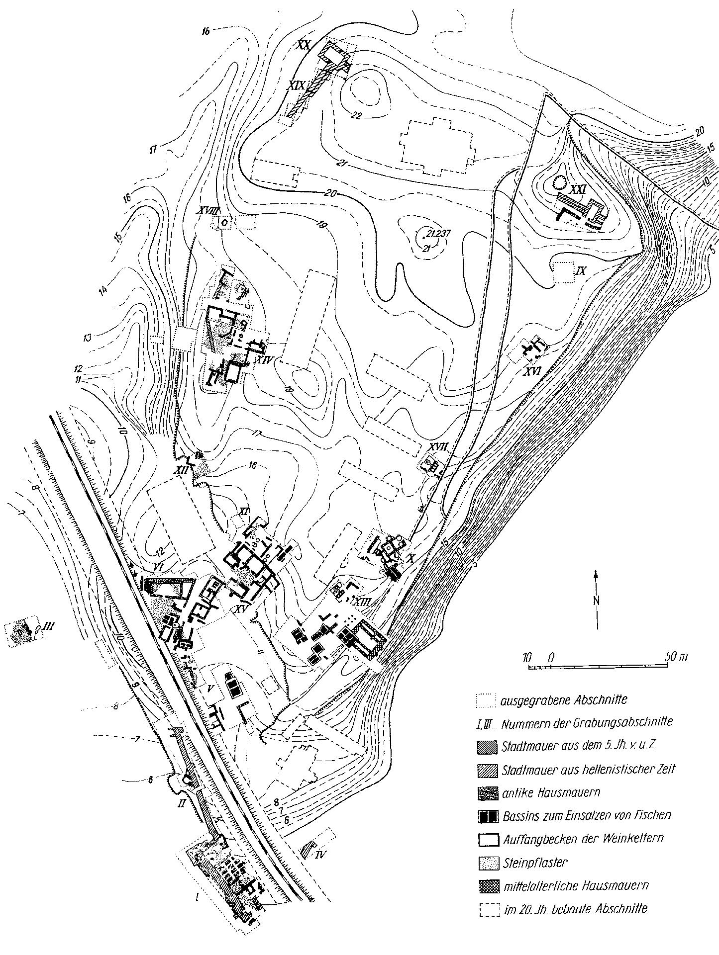 Fig. 5. Plan of Tyritake showing the location of the salting vats (after Gajdukevié 1952, 16). 