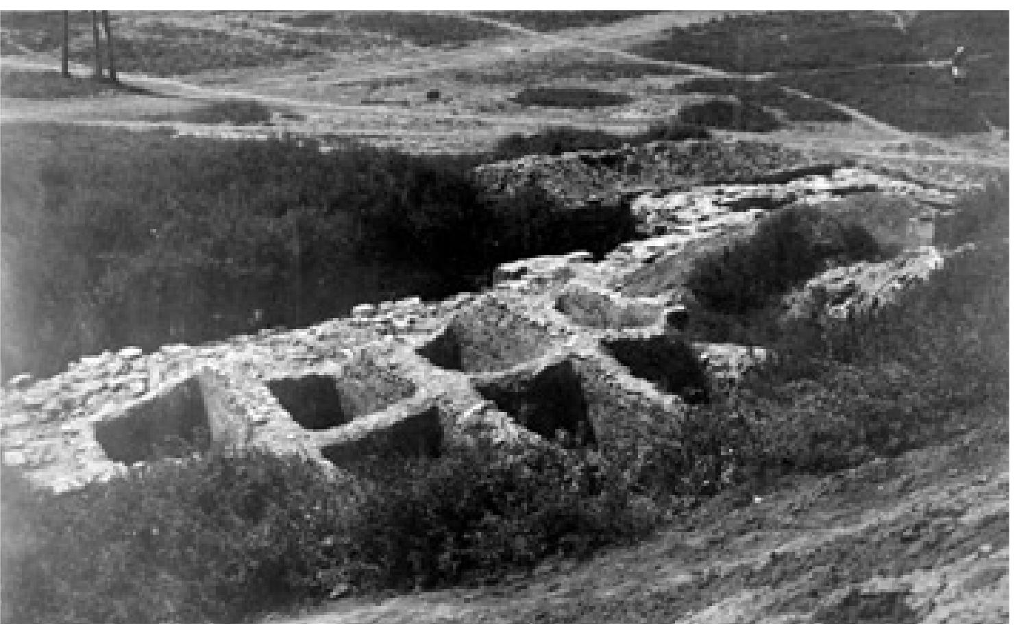 Fig. 6. The largest salting installation with originally 16 vats located just inside the south- ern wall. The vats had a capacity of 155 m°> (courtesy of the Photo Archives of IMK RAN). 