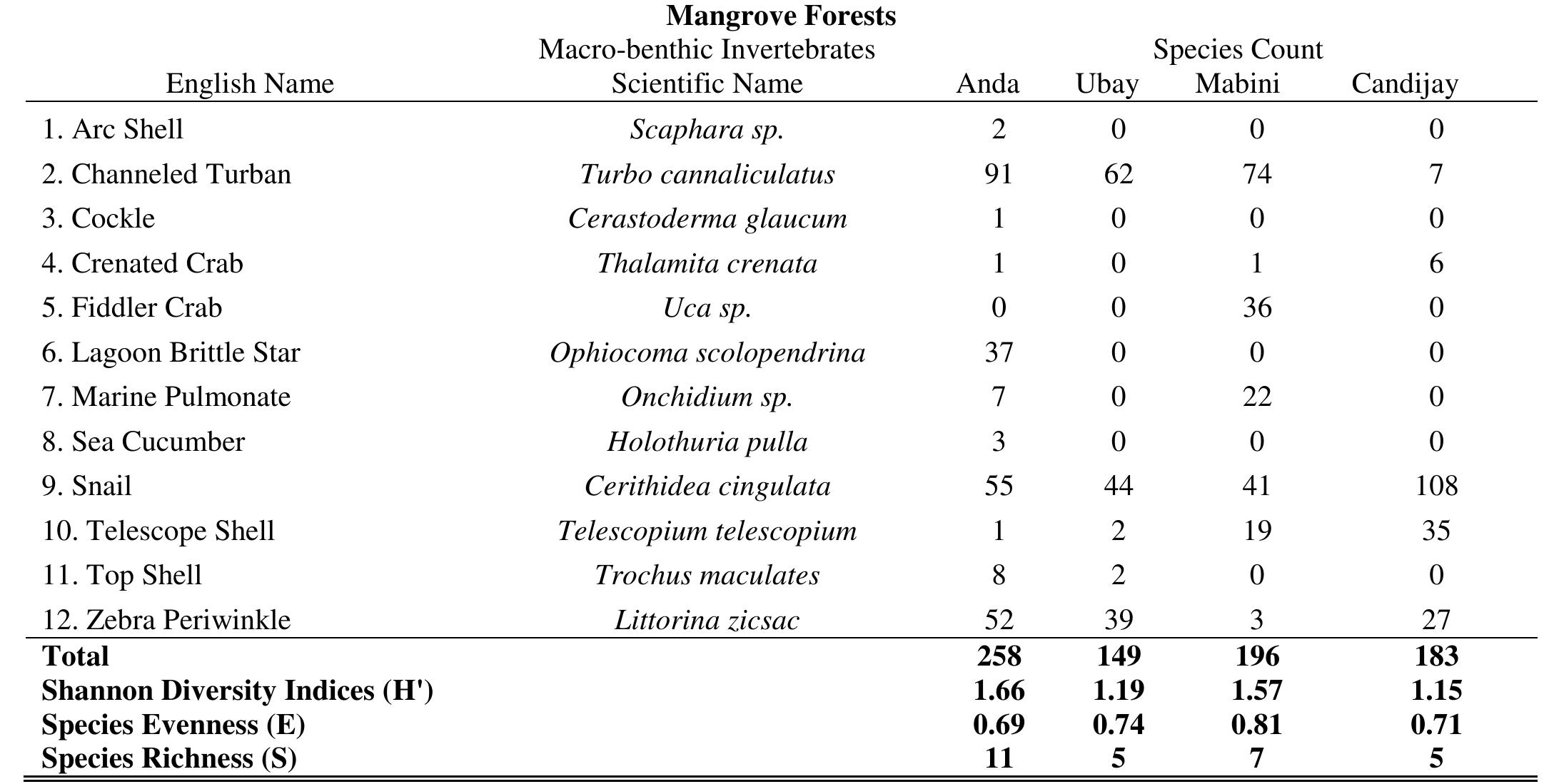(PDF) Species Diversity of Macro-benthic Invertebrates in Mangrove and ...