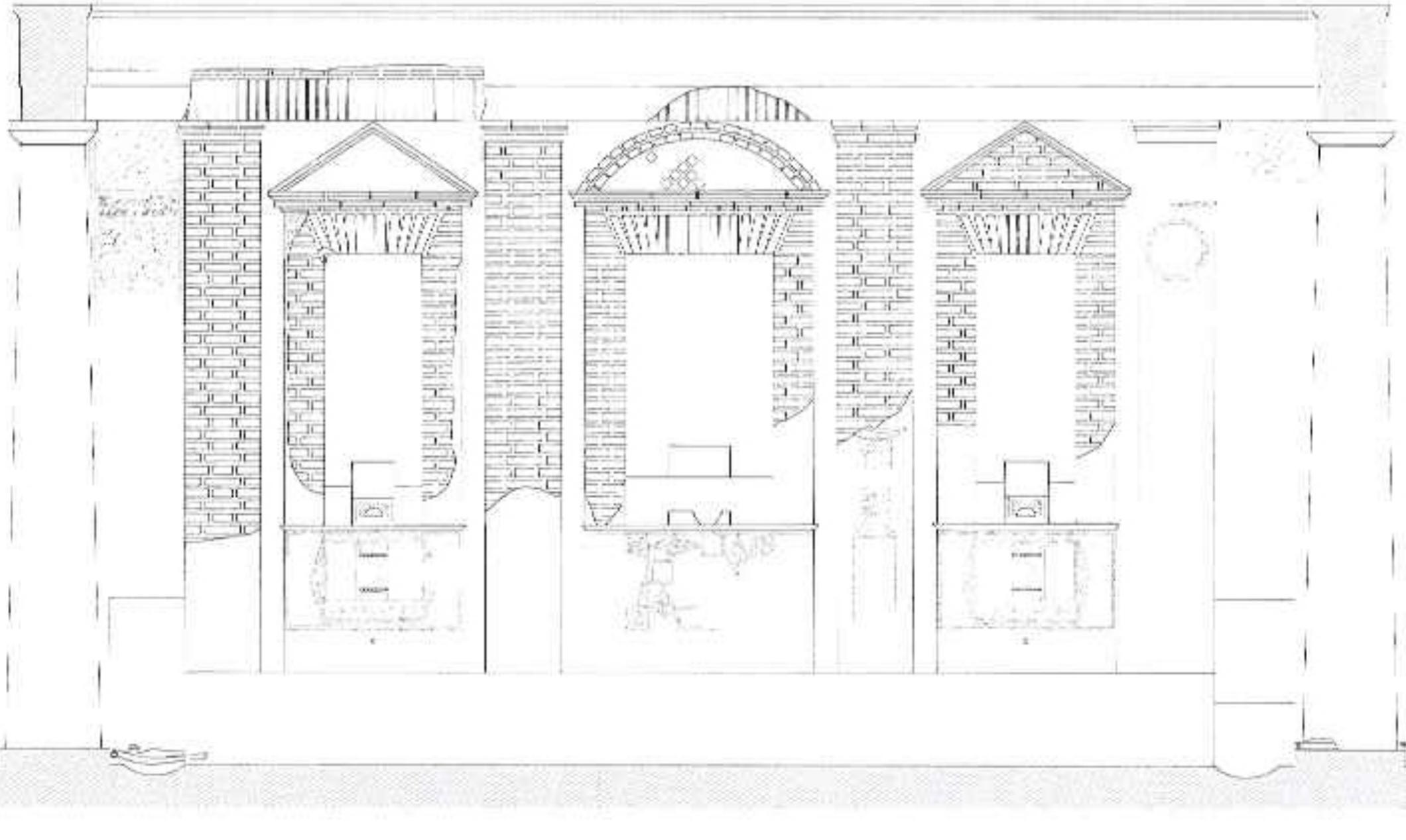 Plan of the atrium area, first building phase. plan: h.