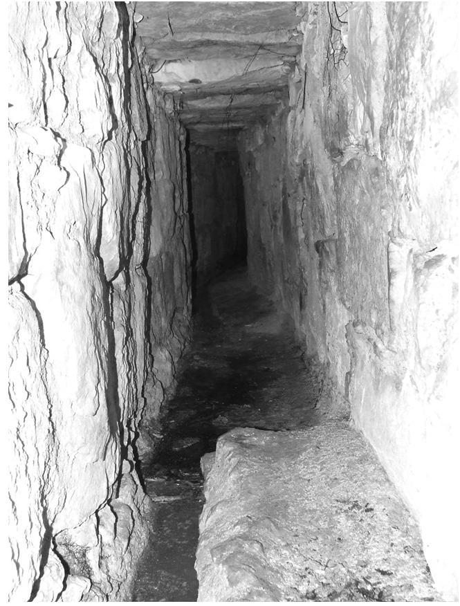 FIGURE 10.10 Naqaa spring. A built spring tunnel from field stones, roofed with stone slabs, and a drainage ditch. (Photography by Yechezkel.) 