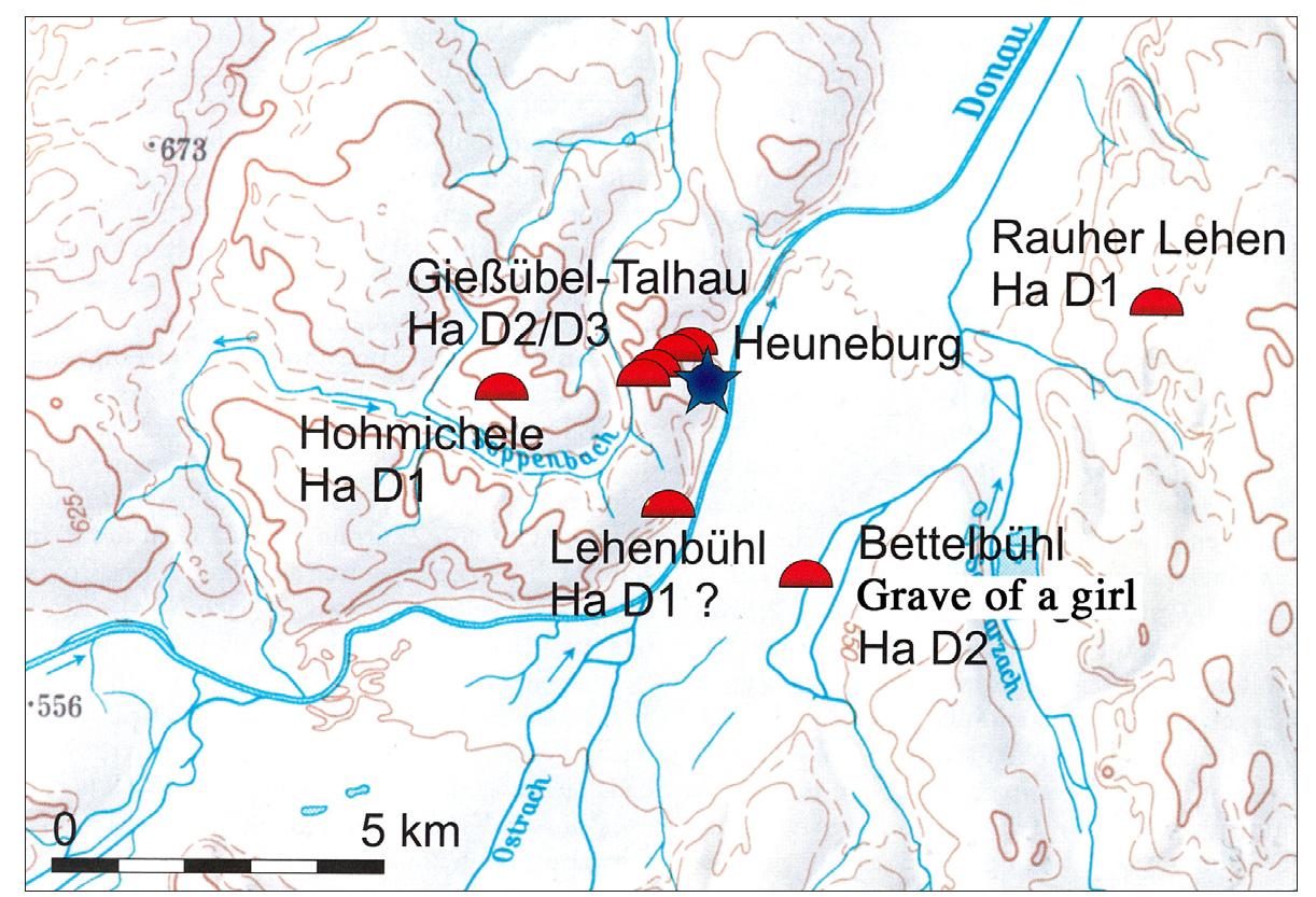 Figure 7. Burial mounds in the vicinity of the Heuneburg (selection) (Landesamt fiir Denkmalpflege in RP Stuttgart / Krausse 2008: 438, Figure 3 