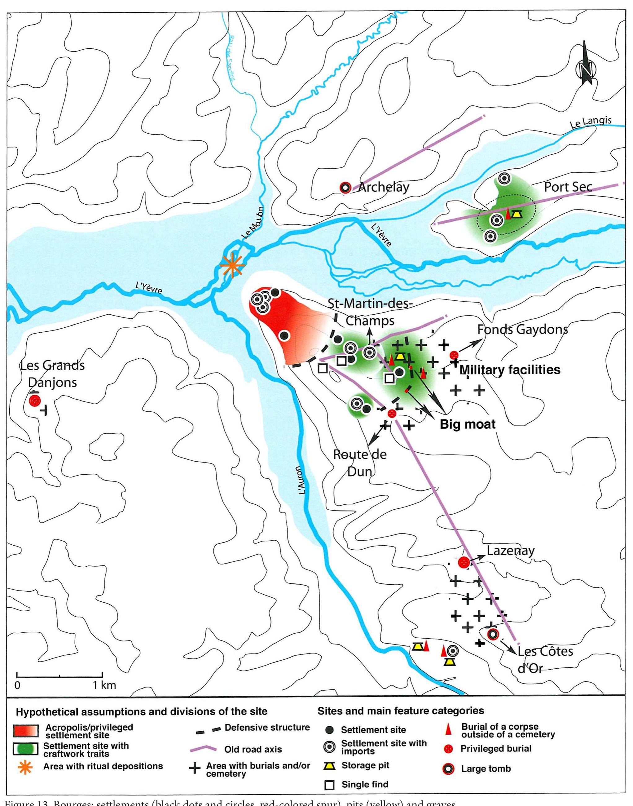 (see also Figure 4) was still visible in the Early La Tene period, when in the direct neighborhood a large, maybe unfortified settlement was built in the plain (Biel 2015).  A variety of loom weights and relics of metalwork bear witness to the handicraft activities within the settlement. But import finds of Attic red-figure pottery, dried figs, 