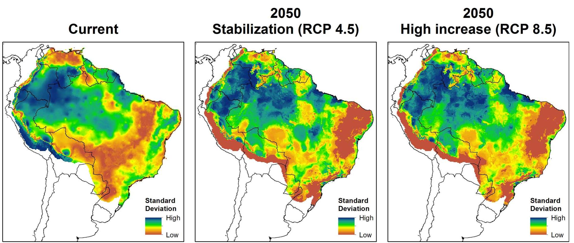 Fig 3. Uncertainty mapping for ecological niche models of L. flaviscutellata.
