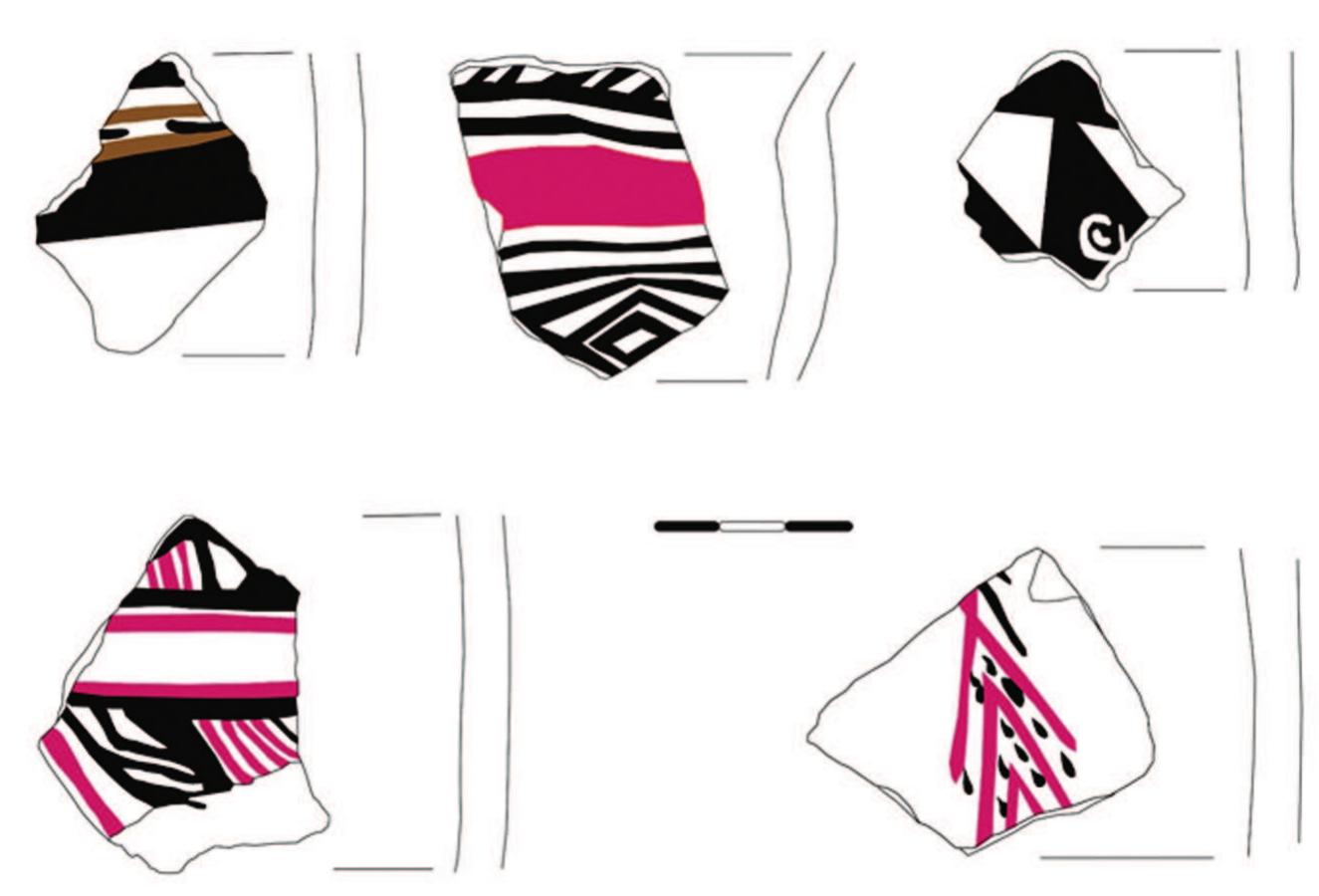 Fig. 6. Pottery assemblage from the upper levels of excavations — painted anc glazed sherds, Early and Late Mamluk periods (drawing by A. Switlicka) 