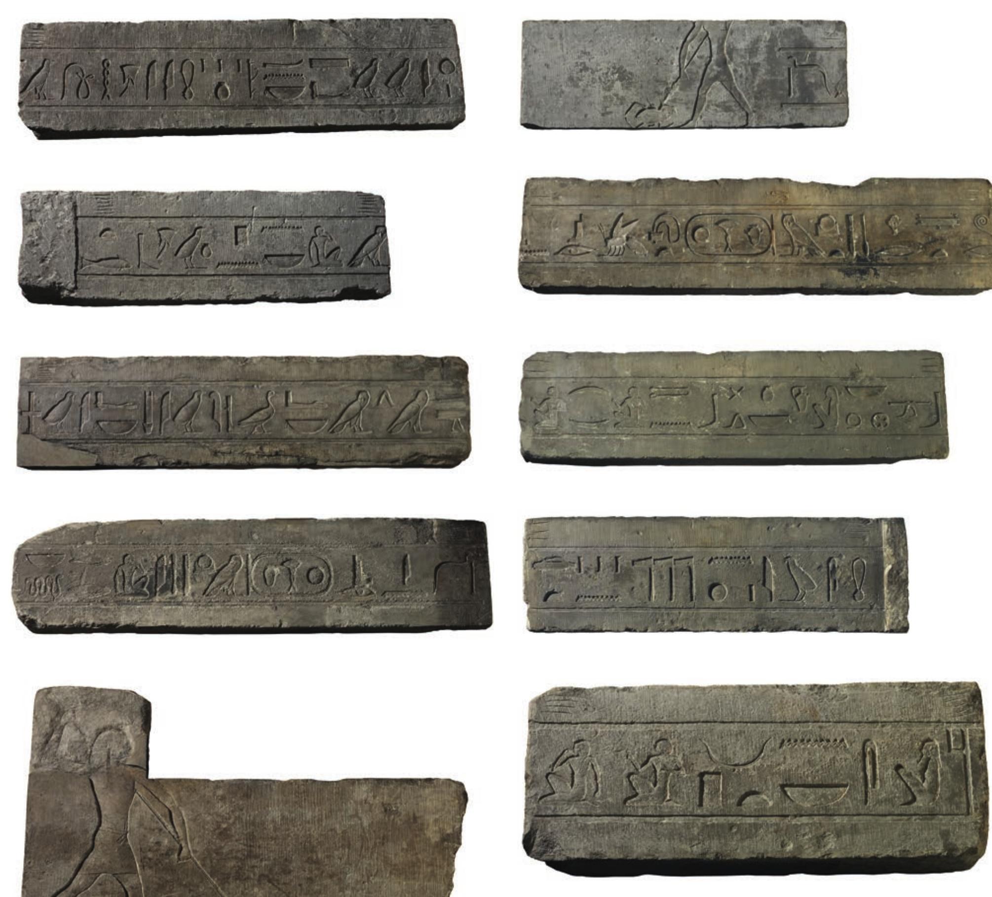 Fig. 5: Tomb relief slabs of Wahibreeemakhet. British Museum EA 546, 537-540, reading from left to right, giving Book of the Dead Spell 36. Photographs © Trustees of the British Muse 