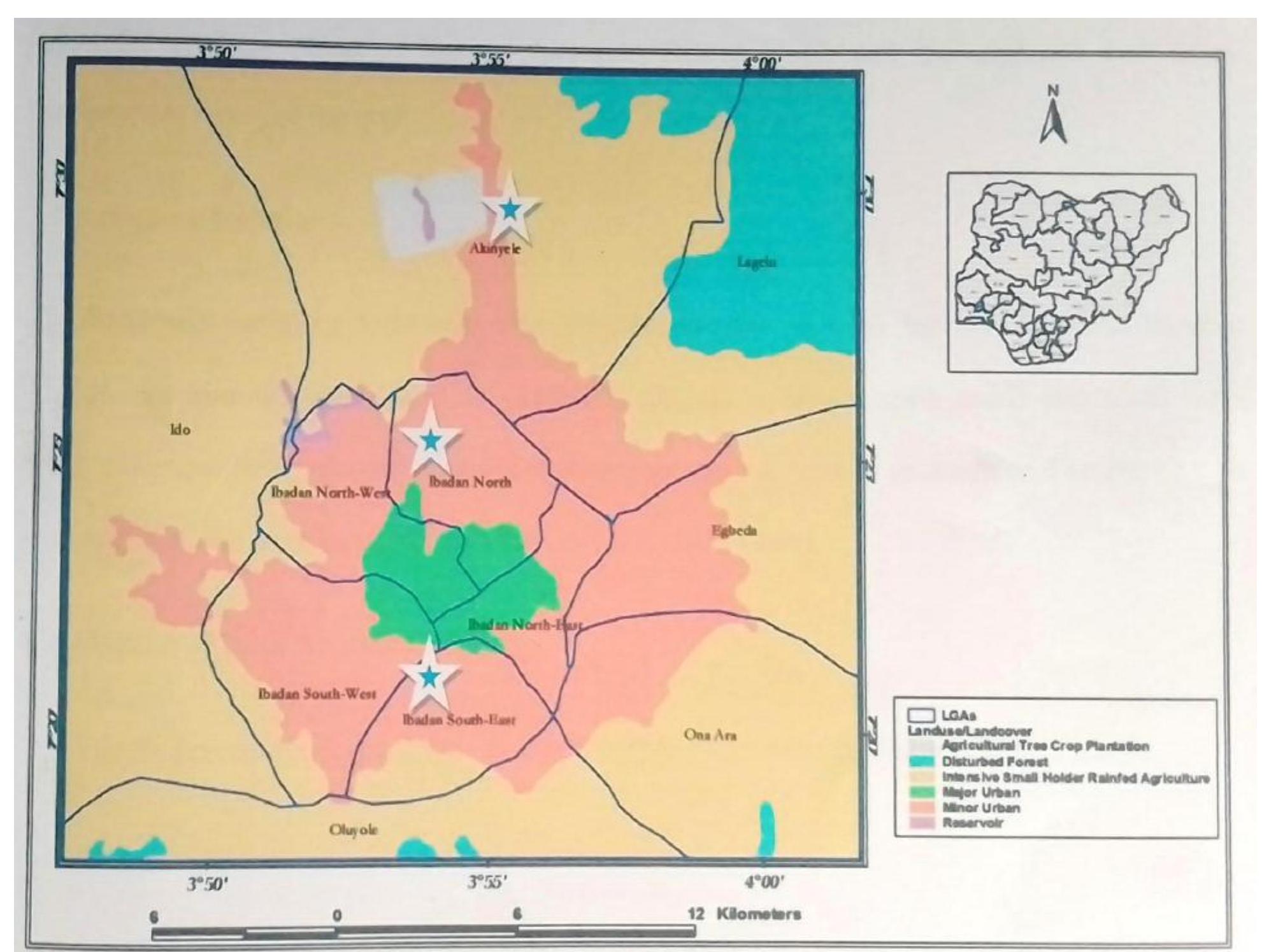 Map of oyo state showing the local governmment areas of