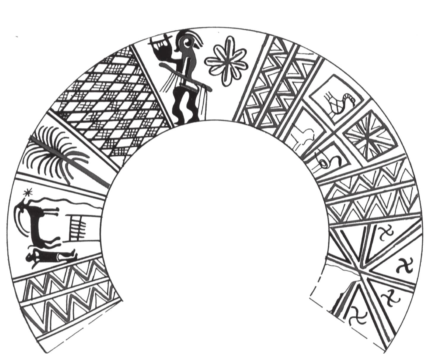 Fig. 4.7: Armed lyre player on Proto-White-Painted kalathos from tomb at Palaepaphos-Xerolimni, Cyprus. From Karageorghis 2006: fig. 64b. 
