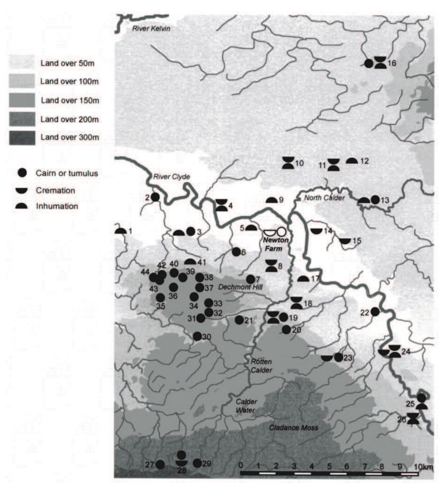 Figure 7 Distribution of Bronze Age burials in the Middle Clyde Valley near Cambuslang 