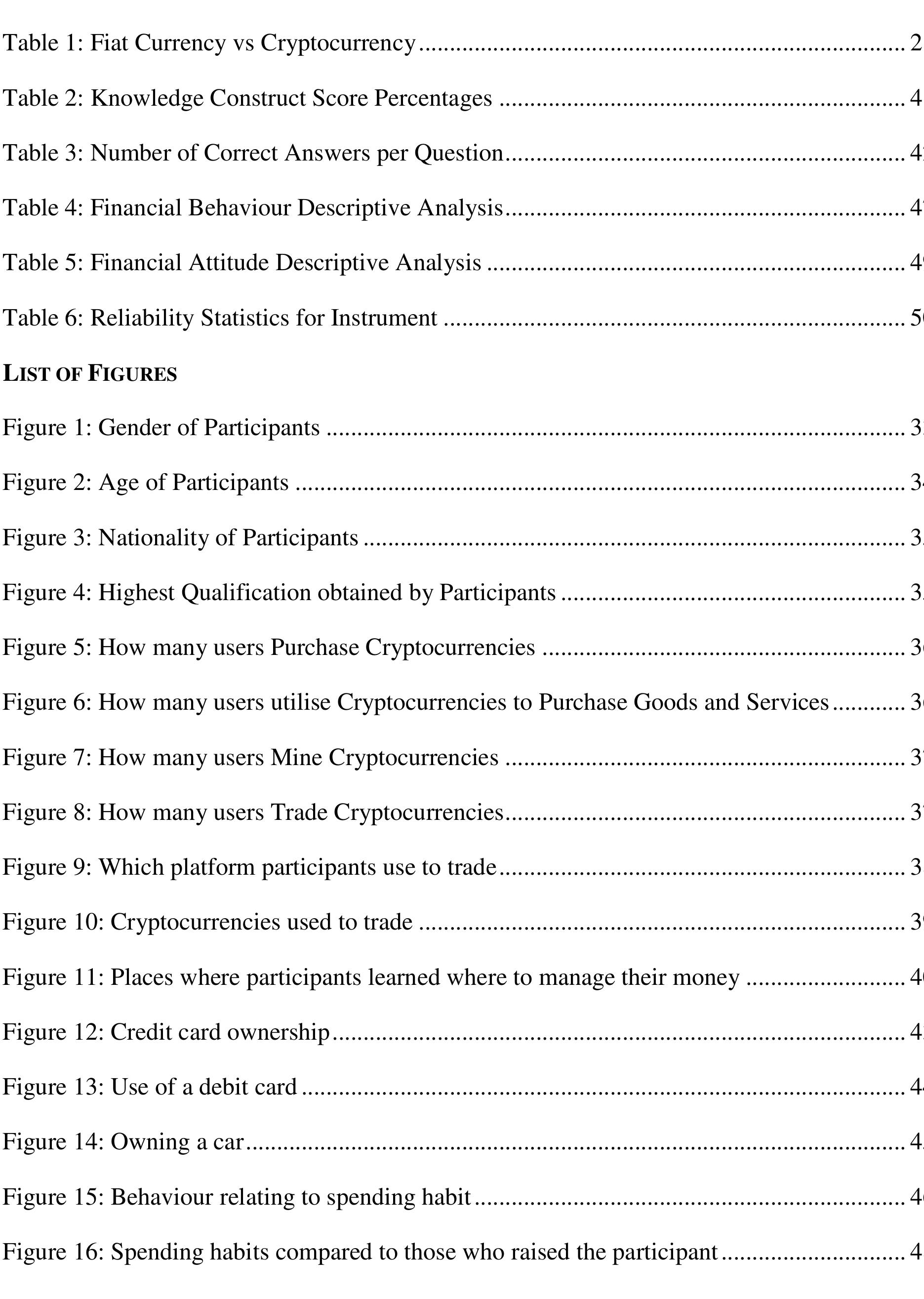 LIST OF TABLES 