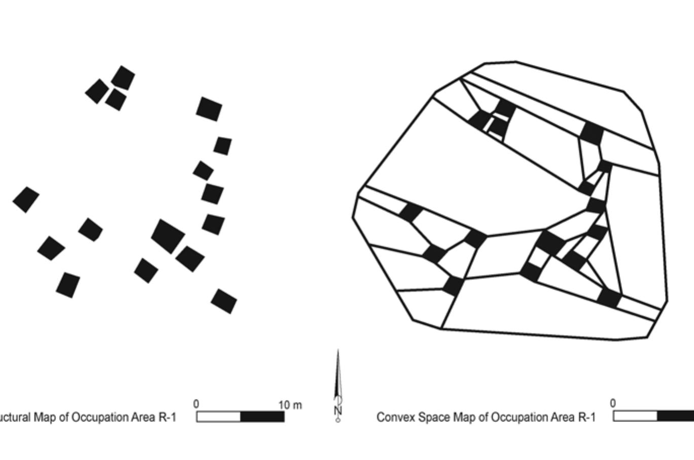 Figure 16.7. a. Excavation map of Occupation Area R-1, based upon Kelly et al. (1990) b. Convex space map of Occupation Area R-1, based upon Kelly et al. (1990). 