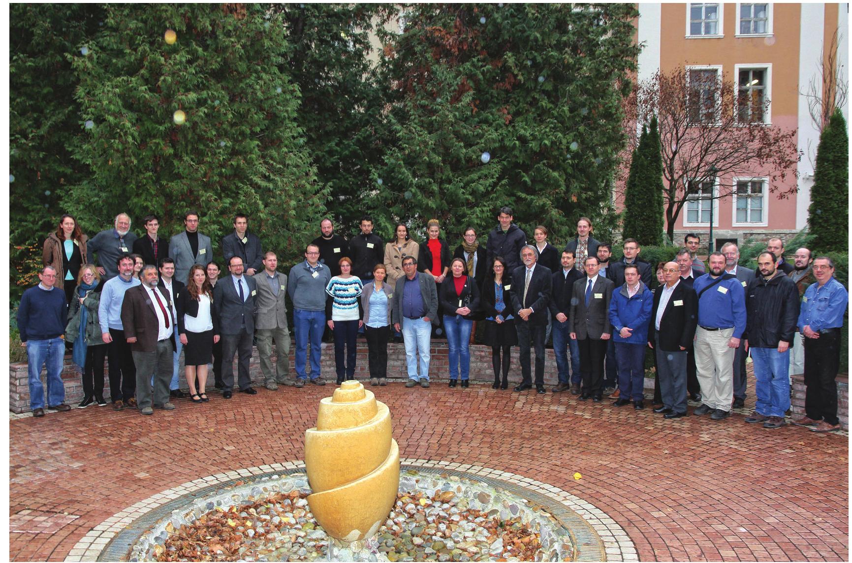 Fig. 9. The participants of the international conference in the so called Jacobine Hall of the former building of the Archaeological Institute of the HAS. 9.12..2015 (Photo: Péter Hamori)  The main questions of the researches in our group had targeted the description of the transfor- mation of Early Medieval settlement structures and settlement patterns in the 8"—11" centuries. in the Carpathian Basin. The source material for the investigation formed — as previously several mentioned — Early Medieval settlement phases of more dozen large scale rescue excavations, but in our plans we had also foreseen a massive usage of the results archaeometrical analyses. In this con- text, we had the intention to investigate basically three archaeological and one historical research question. 