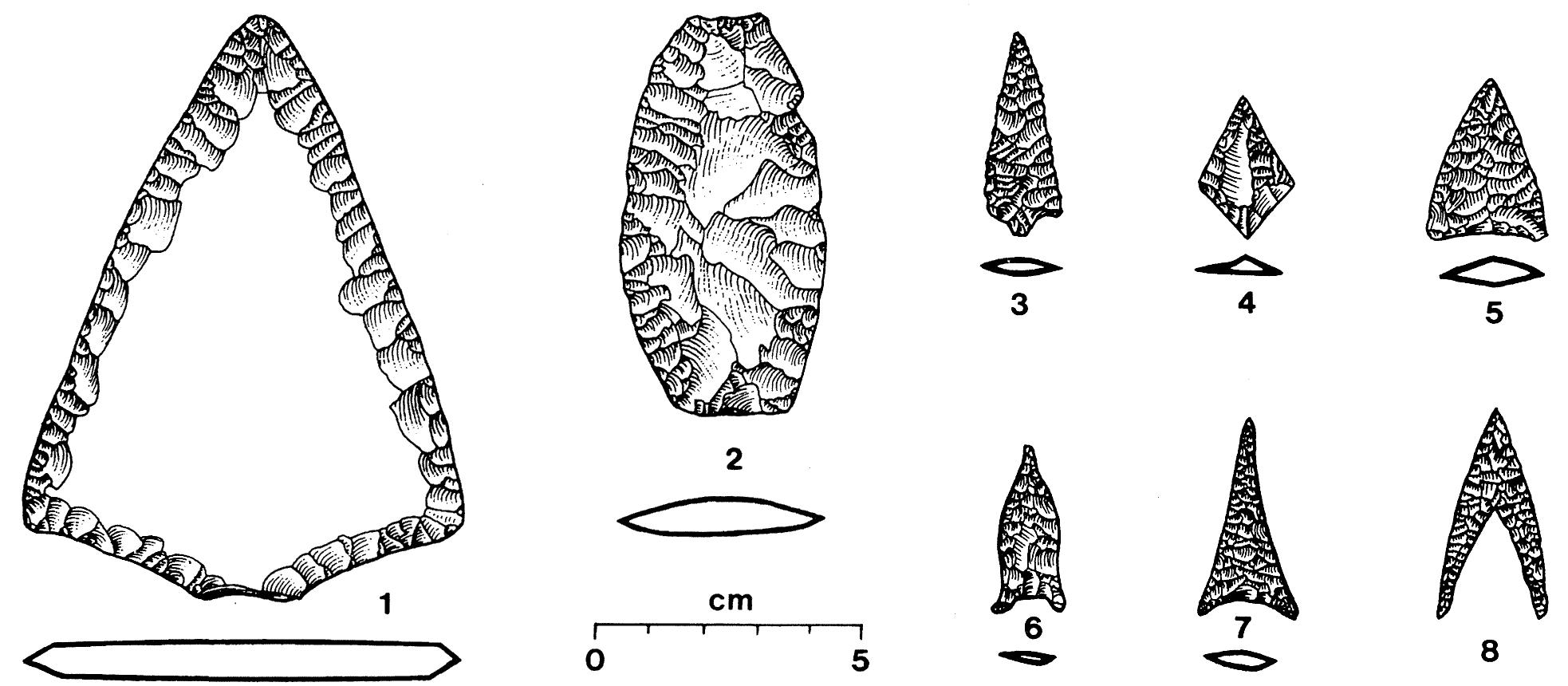 Boidal Rocks Examples of bifacial artifacts. 1, large bifacial point; 2,