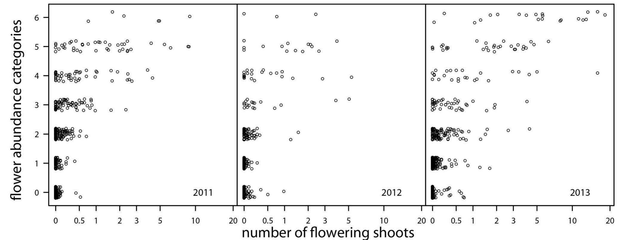 Sampling Flower Scatter plot to visualize reliability for estimating flower