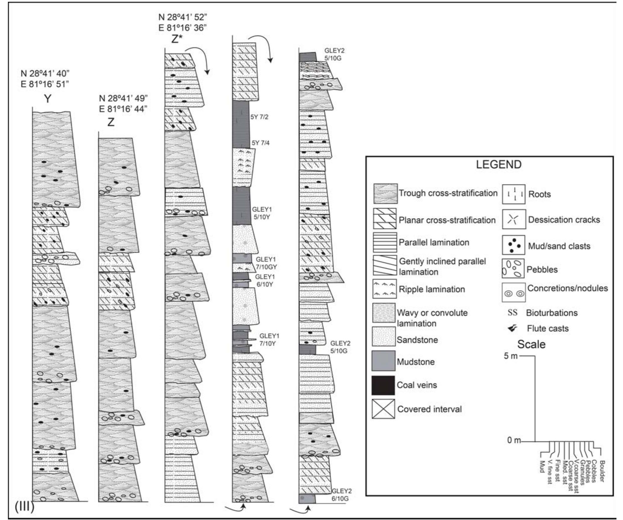 Typical columnar sections of the chisapani formation. i)